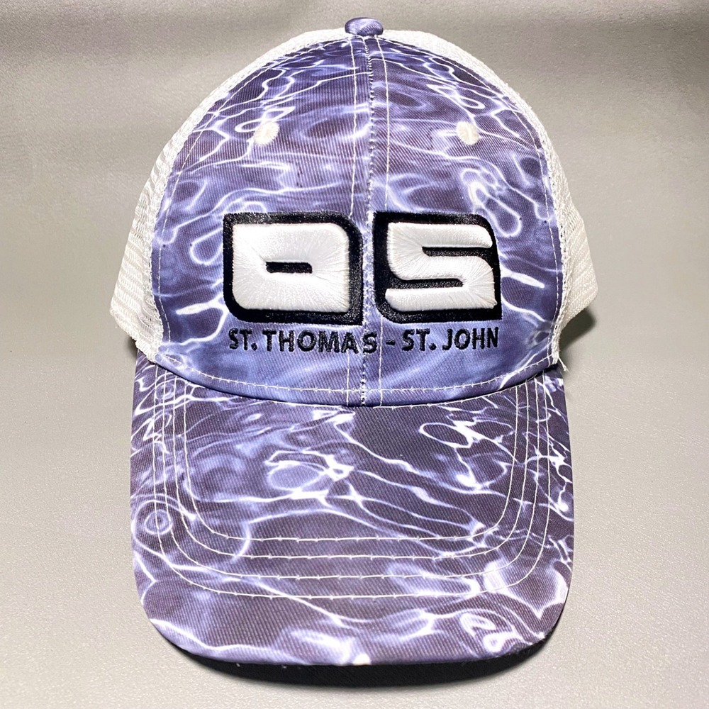 Lucky 7 USA St Thomas St‎ John Water Print Trucker Hat Blue White Snapback Cap